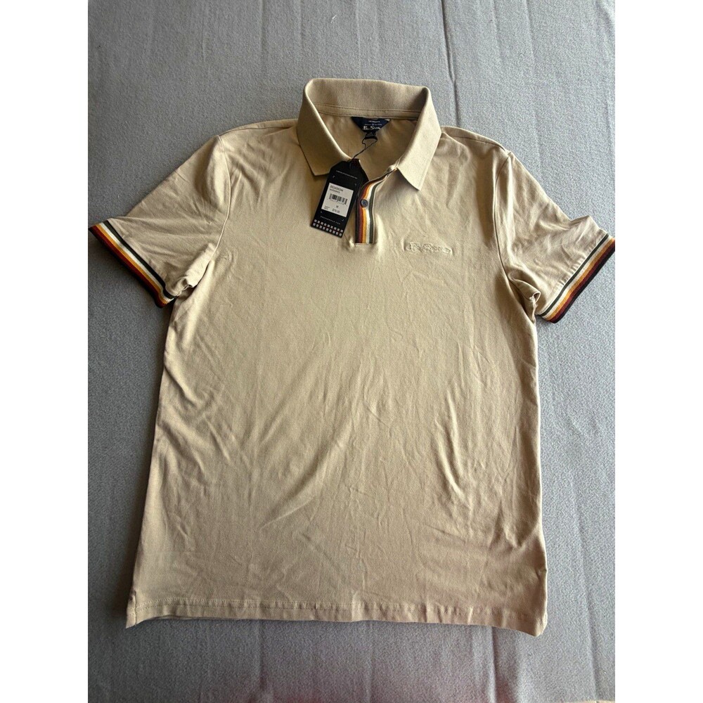 Ben Sherman The Original Polo Men's M Beige Solid Short Sleeve Cotton Spandex